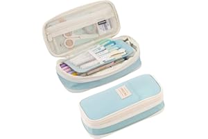 JECCYE Big Capacity Pencil Case, Large Pencil Pouch Pen Box Bag - Back to School Supplies for Teen Girls Boys, Aesthetic Cute Pencil Cases Holder Organizer Student Kids Gifts (Blue)