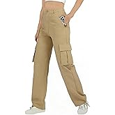 GEKCM Women's Cargo Pants Elastic Waist Pants for Women Sweatpants Casual Wide Leg Hiking Baggy Pants with 6 Pockets