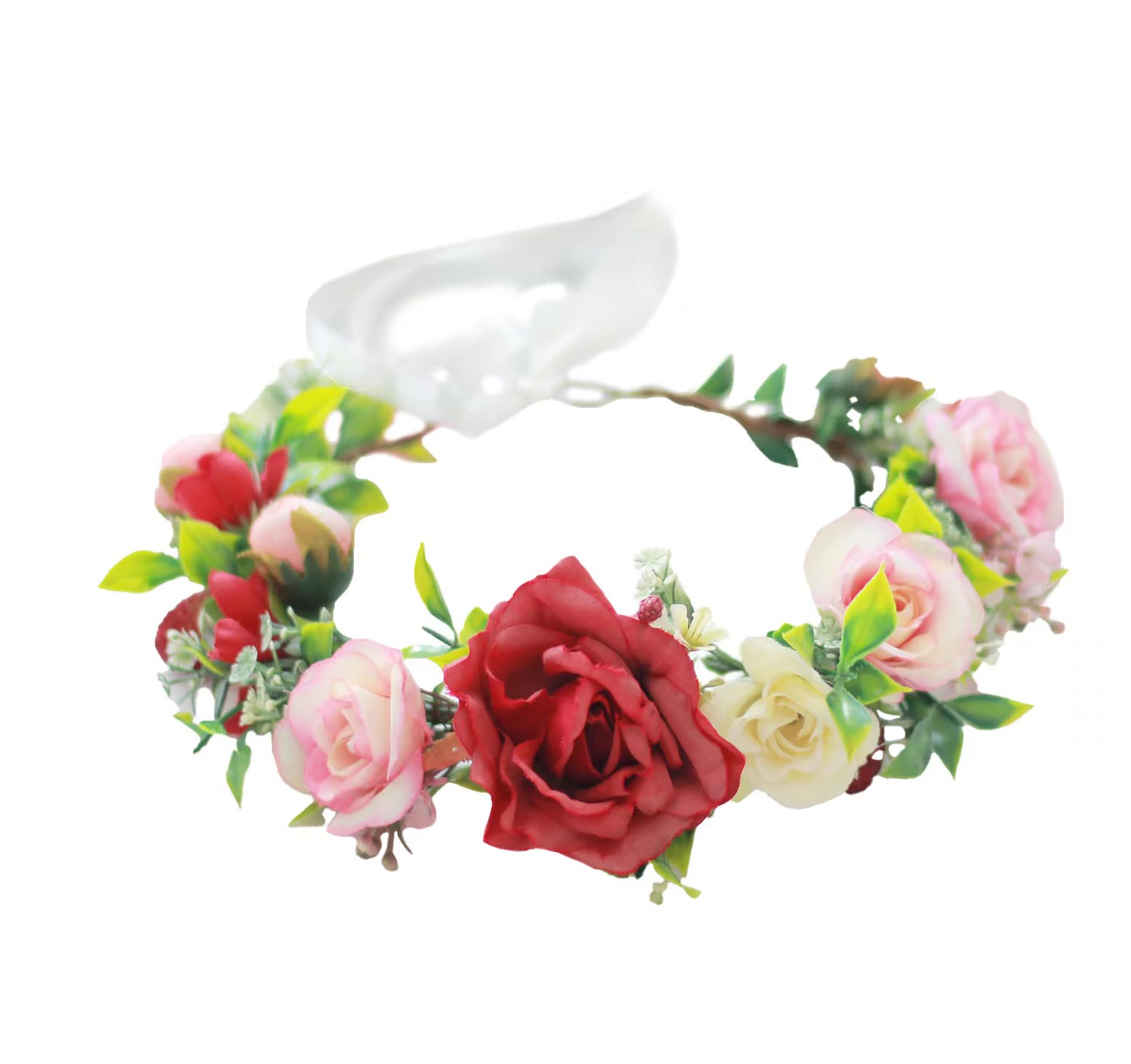 Brikuinr Floral Halo Crown Wreath Flower Headband Hair Wreath Floral Headpiece Boho with Ribbon Wedding Party Festival