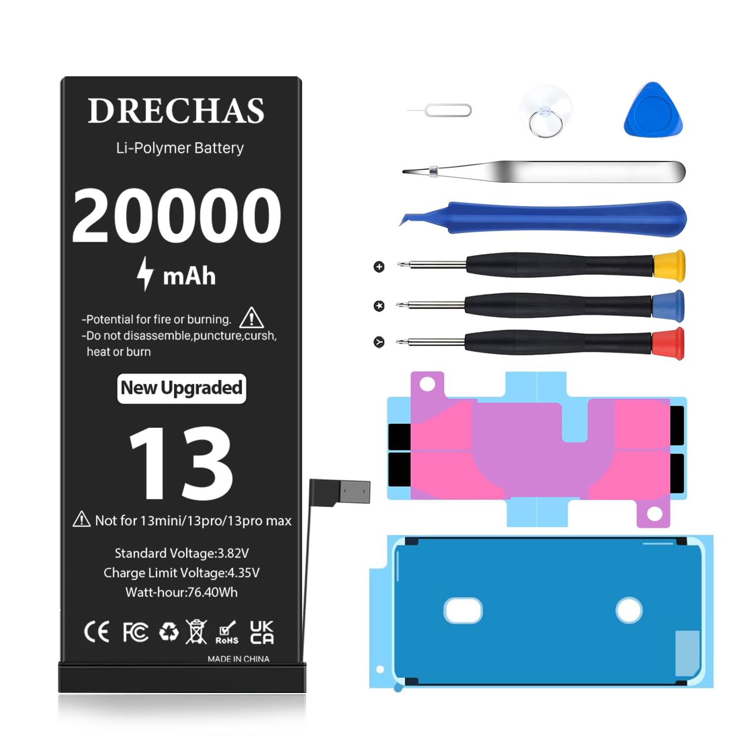 Photo 1 of [20000mAh]Battery for iPhone 13, Upgraded High Capacity 0 Cycle Li-Polymer Replacement Battery for iPhone 13 Models A2482, A2631, A2633, A2634, A2635 with Complete Professional Repair Tool Kit