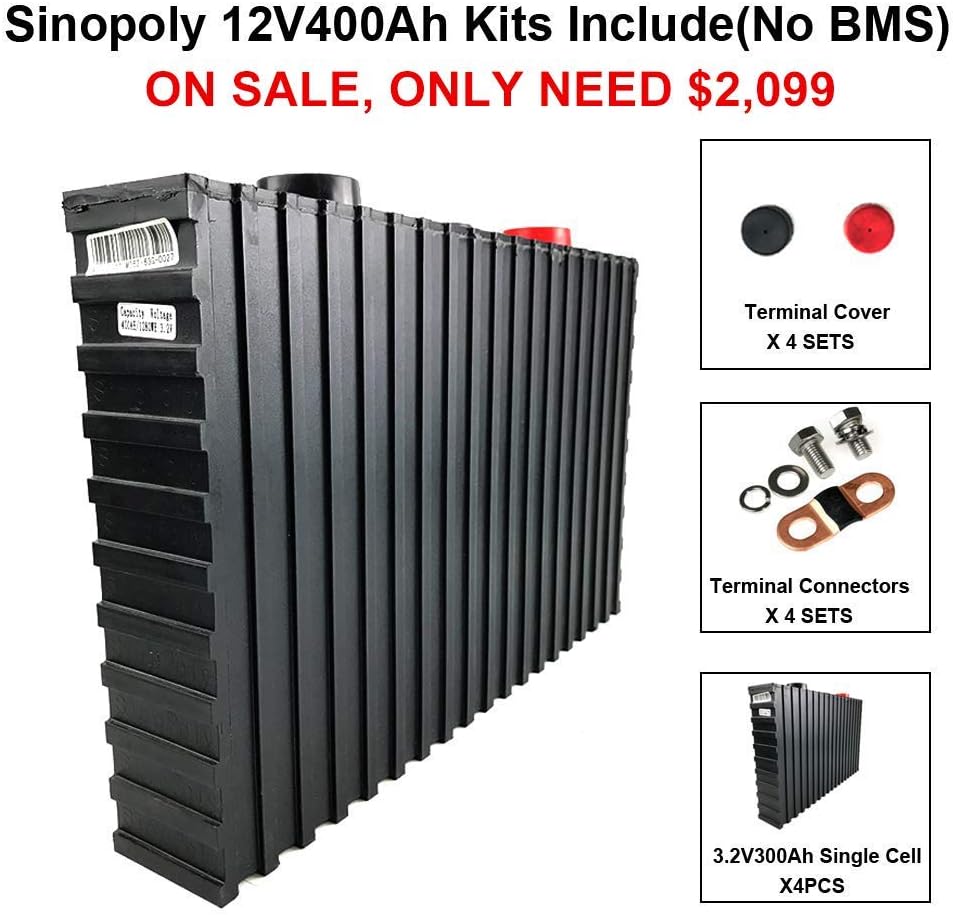 LiFePO4 12V400Ah Lithium Iron Phosphate Battery Pack, Light Weight LiFePO4 Battery for RV, Solar, Marine, and Off-Grid Applications (NO BMS)