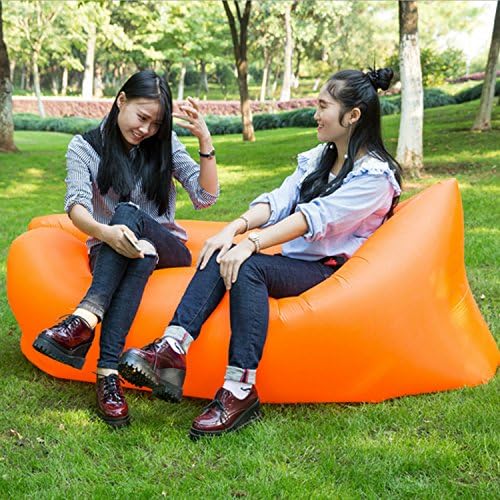 TDH Inflatable Lounger Couch, Outdoor Blow Up Lounge Chair with Carrying Bag for Travelling, Camping (Orange)