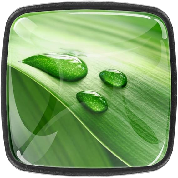Z&Q Schrankknöpfe Wassertropfen Grüne Blätter Schublade zieht Schwarze