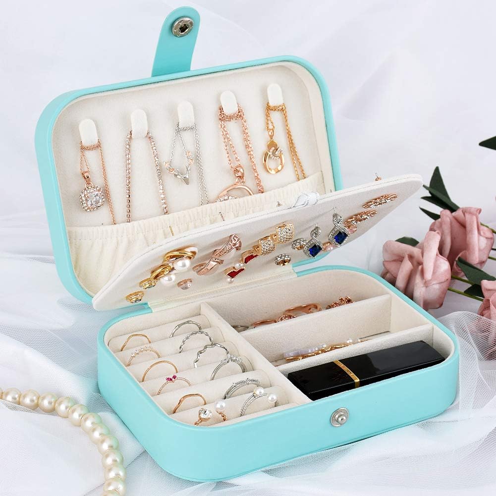 homchen Travel Jewelry Organiser Cases, Jewelry Storage Box for Necklace, Earrings, Rings, Bracelet (Box-Light Blue): Home & Kitchen