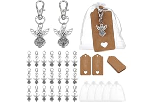 PH PandaHall 24 Sets Angel Keychain Favors Funeral Favor Silver Angel Keyring with Organza Gift Bags Celebration of Life Favo