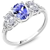 Gem Stone King 10K White Gold Blue Tanzanite White Topaz and Diamond Women Engagement Ring (1.97 Cttw, Gemstone Birthstone)
