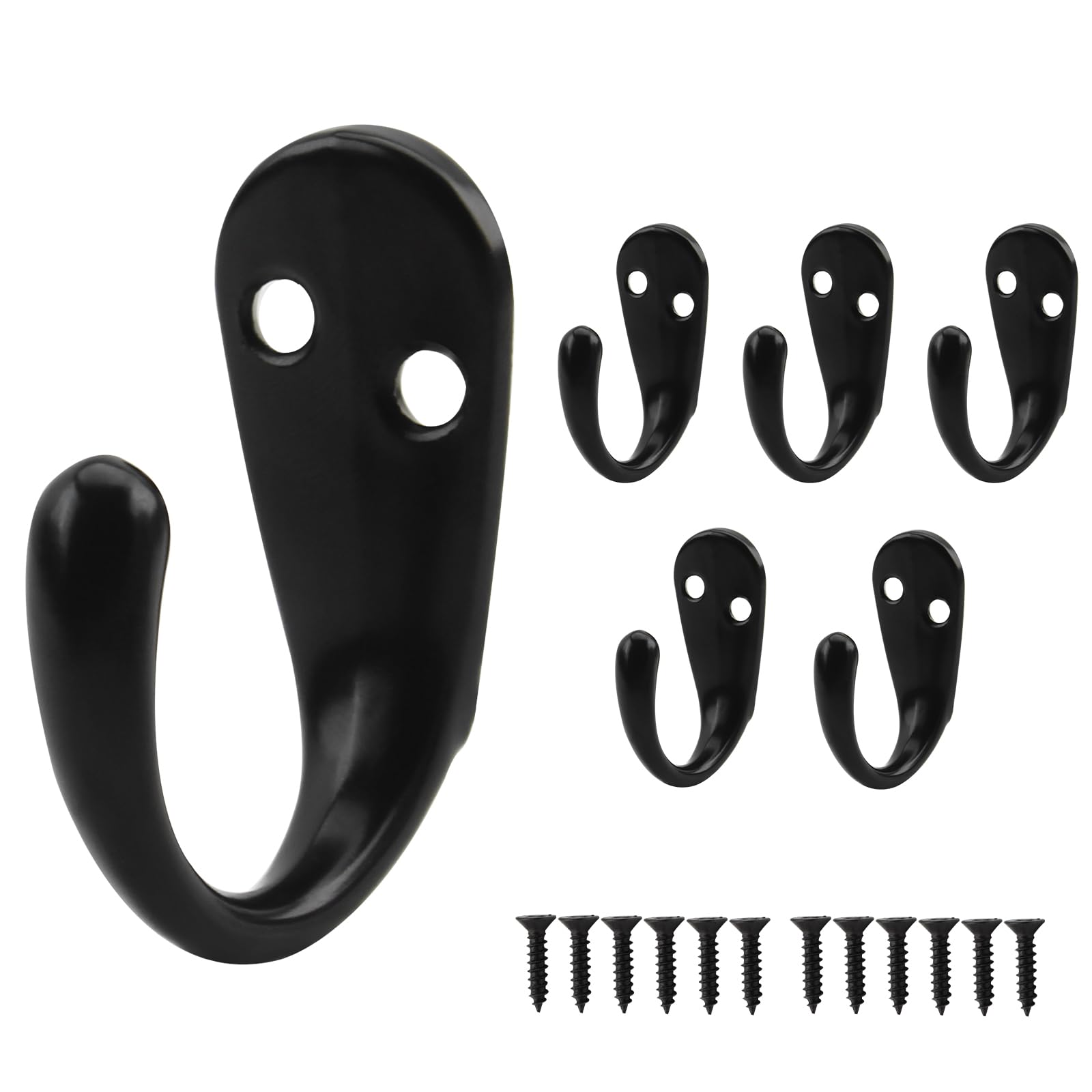 QOPAHI Single Coat Hooks 6 Pack, Wall Mounted Black Door Hooks Metal Robe Hooks Heavy Duty Coat Hook with Screws Small Wall Hooks for Bathroom Bedroom Kitchen Garage Toilet Office Shop Hanging