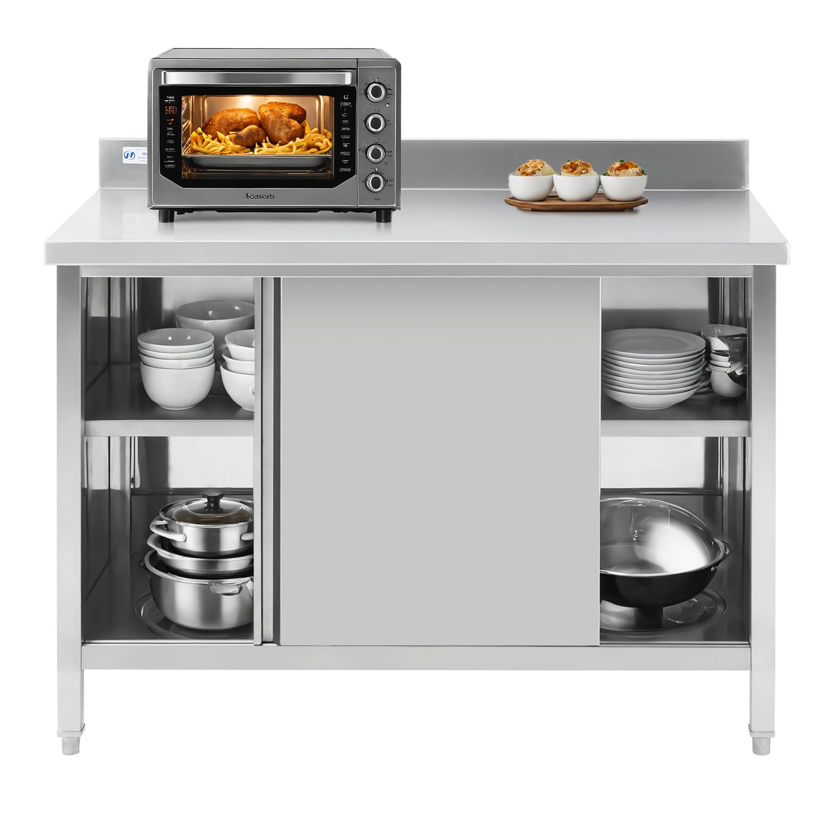 Photo 1 of Hally Stainless Steel Cabinet, 24" x 60" NSF Commercial Heavy Duty Prep Workbench with Backsplash and Two Sliding Doors, Large Storage Cabinet, Metal Table for Kitchen, Restaurant, Garage
