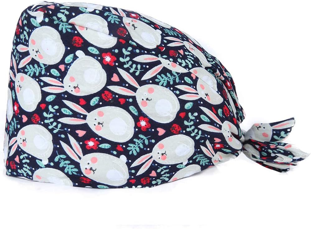 Adjustable Bouffant Scrub Caps Sweatband Doctor Nurse Surgery Hat Cotton