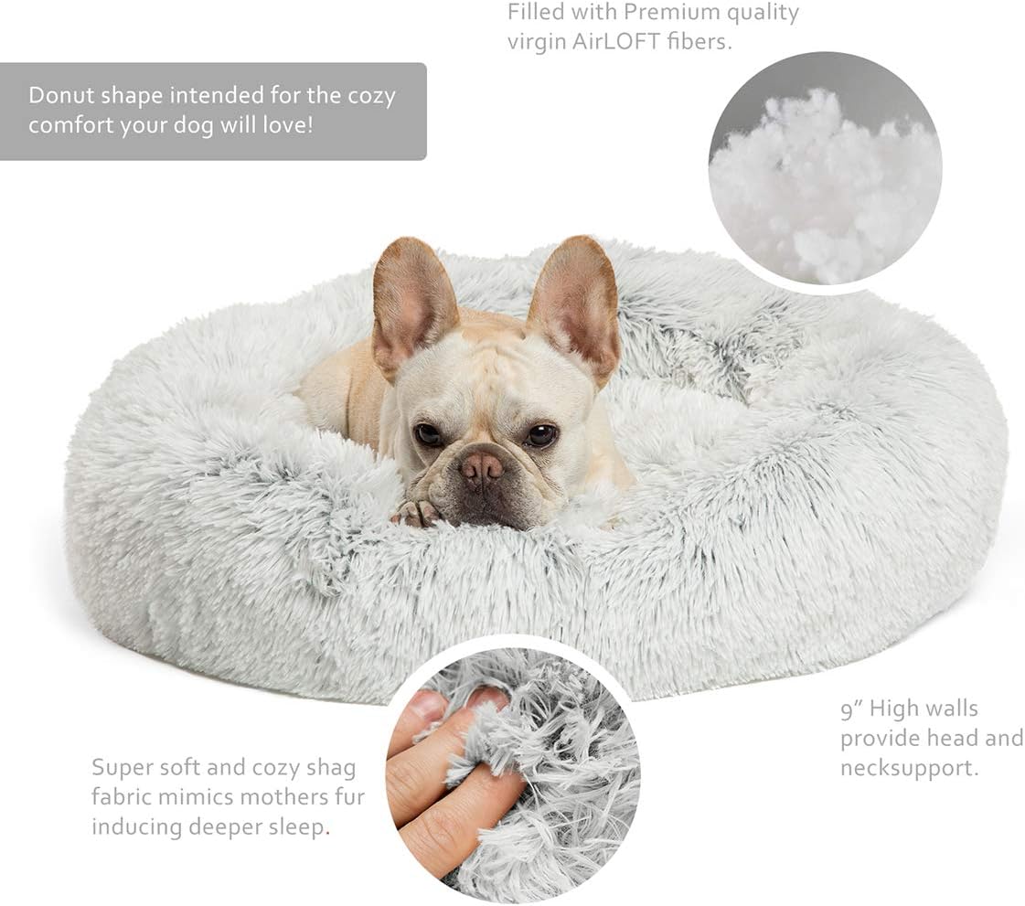 Best Friends by Sheri Calming Shag Vegan Fur Donut Cuddler (23x23 Small - Frost), Cat and Dog Bed, Self Warming and Cozy for Improved Sleep, Machine Washable for Pets Up to 25 lbs. : Pet Supplies