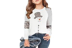 FKQRXO Long Sleeve Shirt for Girls Casual Basic Tees Fall Winter Halloween Christmas Tops Blouse 5-14 Years Boys