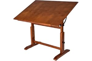 DJAR Adjustable Wooden Drawing Table, 42"x30" Artist Drafting Desk for Painting, Sketching, Writing, Walnut