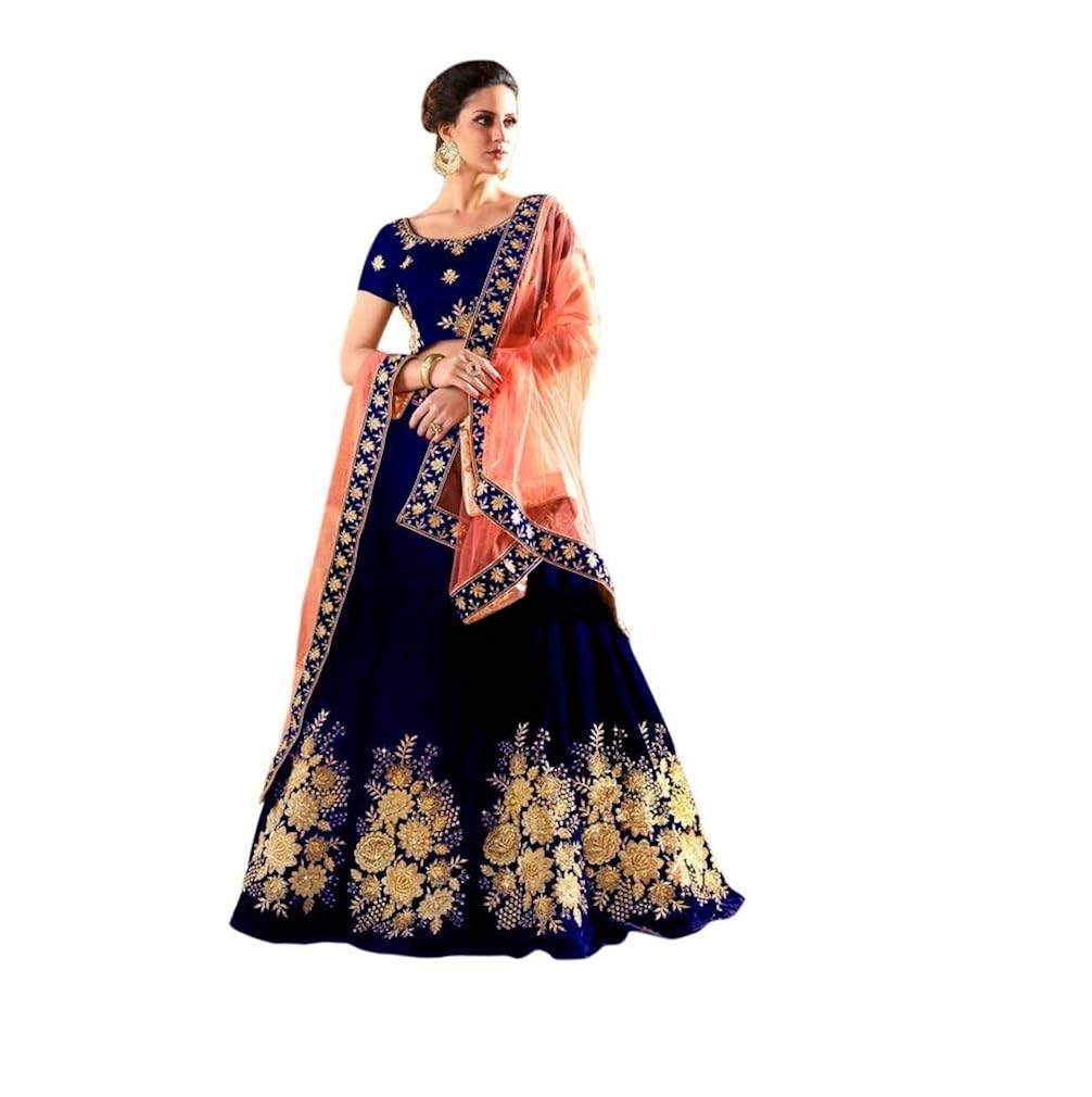 jd creation women's tappeta silk lehenga choli (blue,free size, semi-stitched)