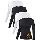 Dalavch 4 Pack Women’s Thermal Shirts, Women Fleece Lined Compression Long Sleeve Base Layer Tops for Winter Cold Weather