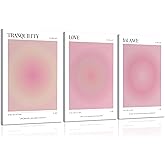 3pcs Pink Aura Collection Gradient Canvas wall art Positive Minimalist Fluppy Art Picture Wall Decor Trendy Aesthetic Poster Print Artwork for Bedroom, Living Room, girls room Home Decoration