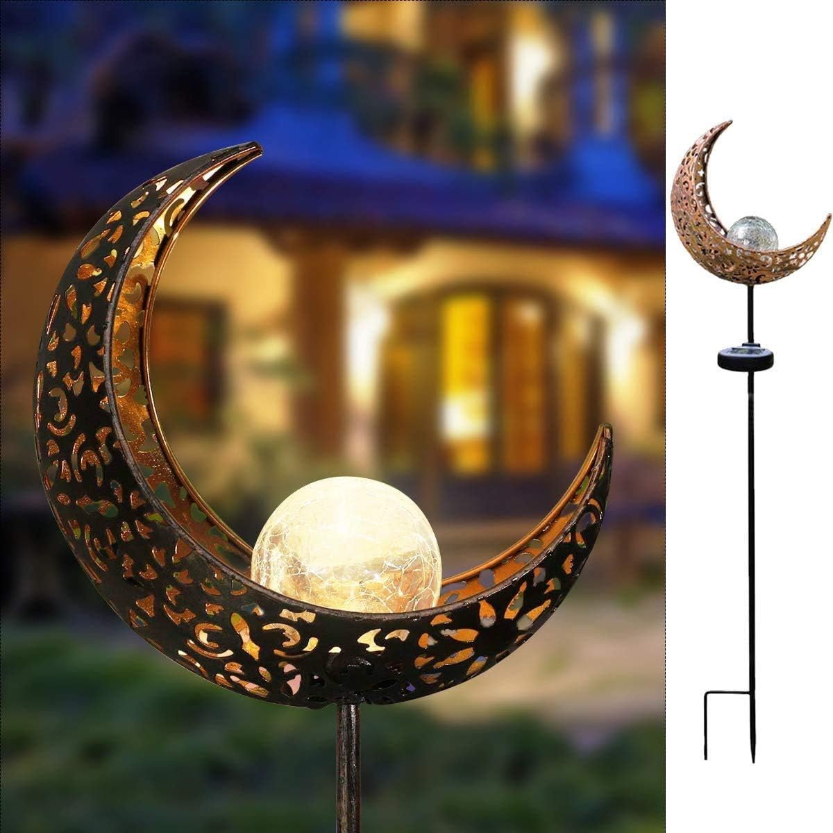 Solarleuchte Solarlampen für Garten Gartenleuchte Solar Mond Leuchte Aushöhlende Wegeleuchte mit Erdspieß Außen Beleuchtung Dekoration für Garten 1 PCS