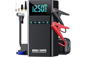 CZKBG 10-in-1 Portable Car Battery Jump Starter with Air Compressor, 6000A 160PSI Portable Car Jumper Starter (All Gas 12L Diesel), 12V Jump Box Car Battery Jump Starter with Jumper Cables, Lights