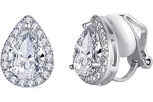 SELOVO Clip On earrings for Women Teardrop Cubic Zirconia Clip Earrings Stud