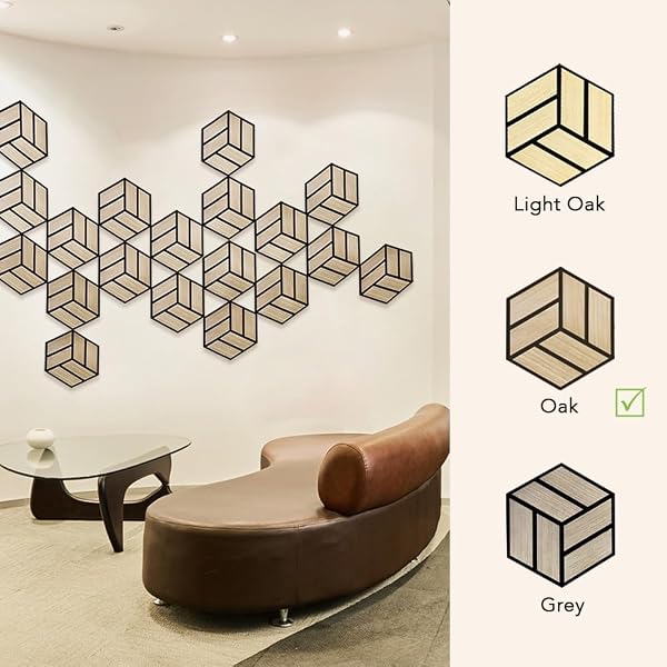 URBAN DECOR ACOUSTIC SLAT WALL FOAM PANELS (5PIECES HEXAGON IN OAK COLOR) FOR 3D WOOD WALL DECOR, COOL ROOM ACCESSORIES, ACOUSTIC DAMPENING, MENS ROOM DECOR, GAMING AREAS, TV WALLS AND MORE