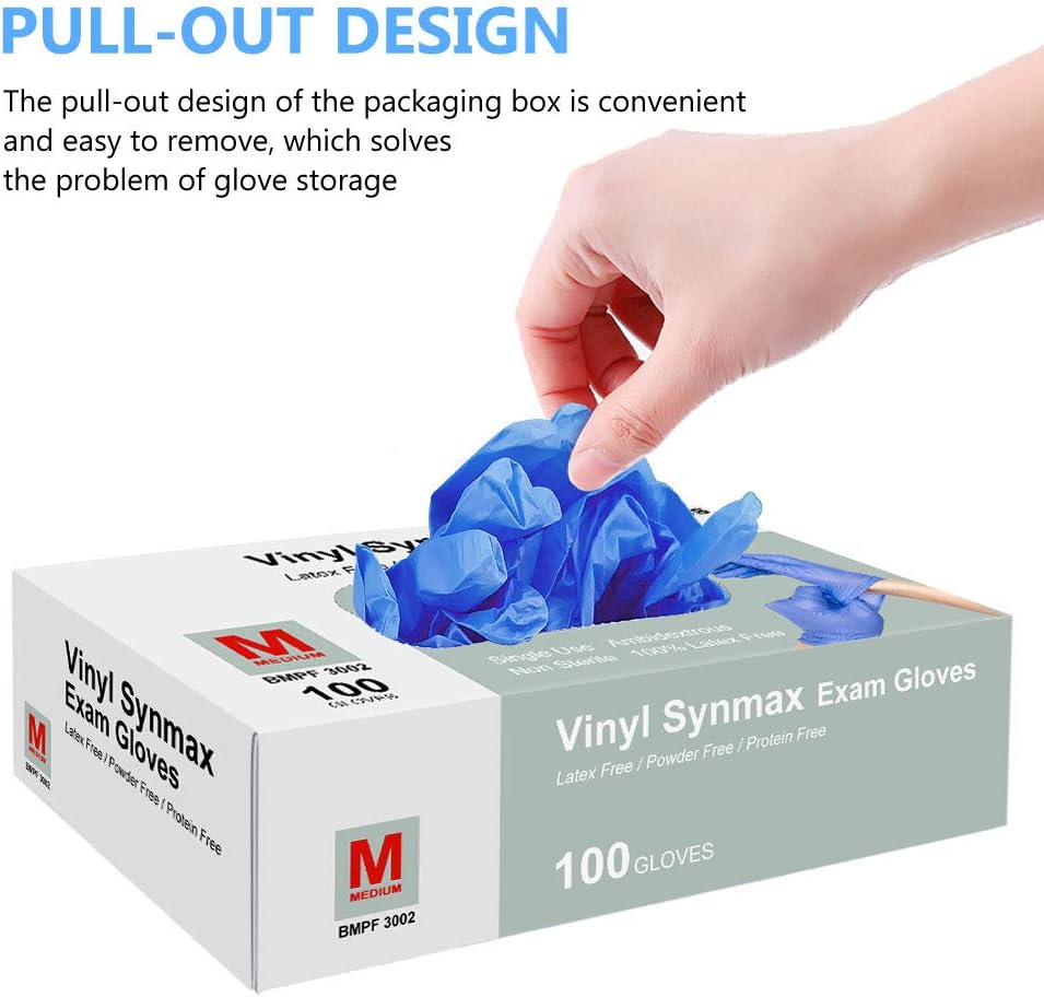 Disposable Gloves, 100Pcs Vinyl Gloves Non Sterile, Powder Free, Latex Free - Cleaning Supplies, Kitchen and Food Safe - Ambidextrous (Medium): Health & Personal Care