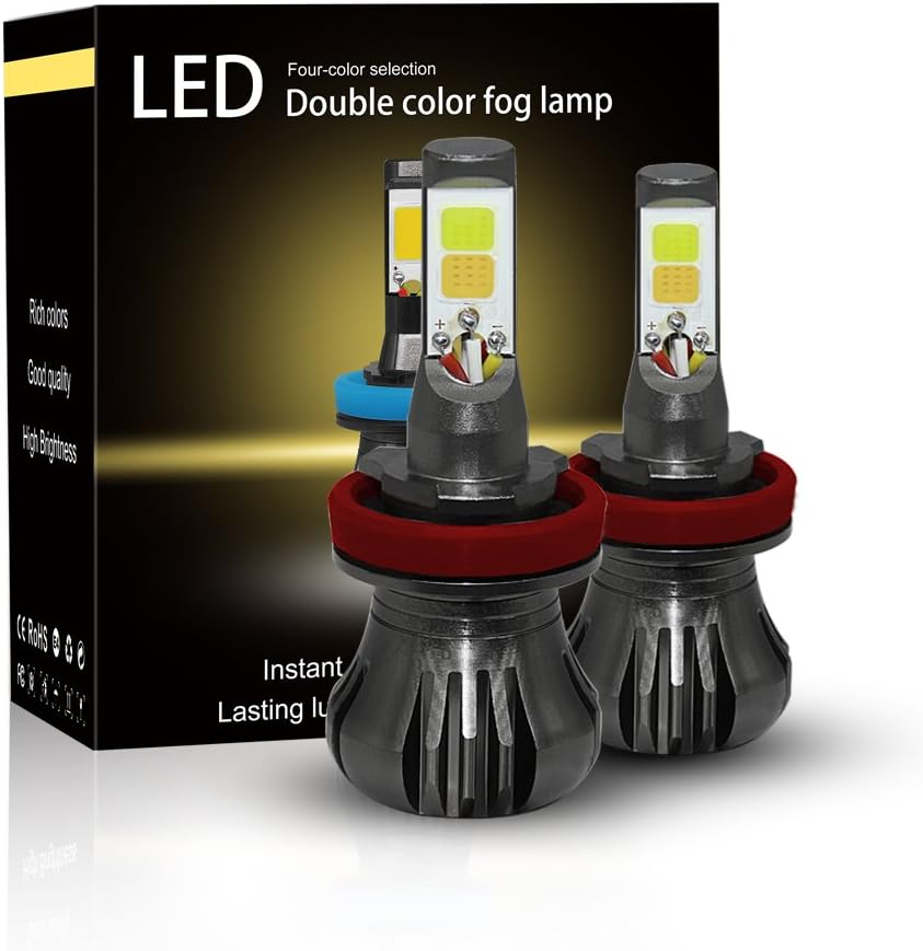 H8 H9 H11 Led Fog Light Bulb - Dual Color Highlight COB Chip 40 Watt Per Bulb Waterproof Flashing Pattern White 6000K Yellow 3000K 12V-24V for DRL Replacement or Fog Lamp (H11/H9/H8-White/Yellow)