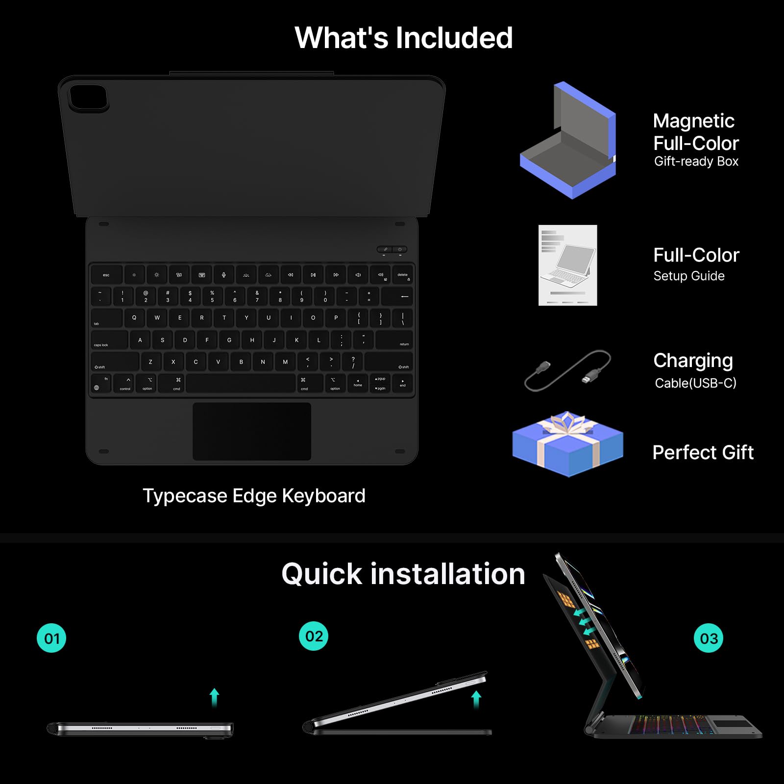 typecase Keyboard Case for iPad Pro 13-inch (M5 2025 / M4 2024), Magic Keyboard with 11 Colors Backlight, Keyboard Case with Pencil Holder, Multi-Touch Trackpad,Easy-Set Magnetic Stand, Black