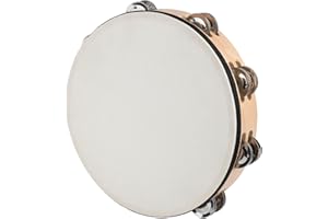 BGMUSER 10 Inch Goatskin Tambourine With 8 Pairs of Metal Jingles Hand Held Drum Tambourines for Kids Adults Church Dance Games KTV Party