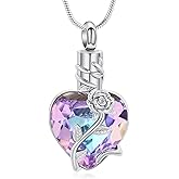 AIWENXI Heart Birthstone Urn Necklaces for Ashes Roseflower Cremation Memorial Ashes Pendant for Men Women Pet/Loved One Keepsakes Cremation Jewelry