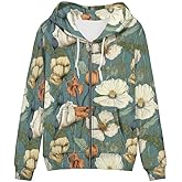 Irisjudy Color Stripes Zip up Hoodies for Women, Monet Art Sport Sweatshirt Women Ladies Hooded Tops for Spring Fall