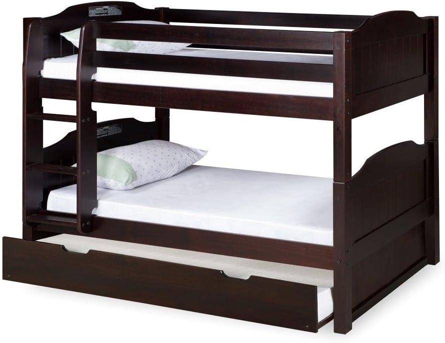 Expanditure Low Bunk Bed With Trundle - Attached Ladder - Panel Style - Cappuccino