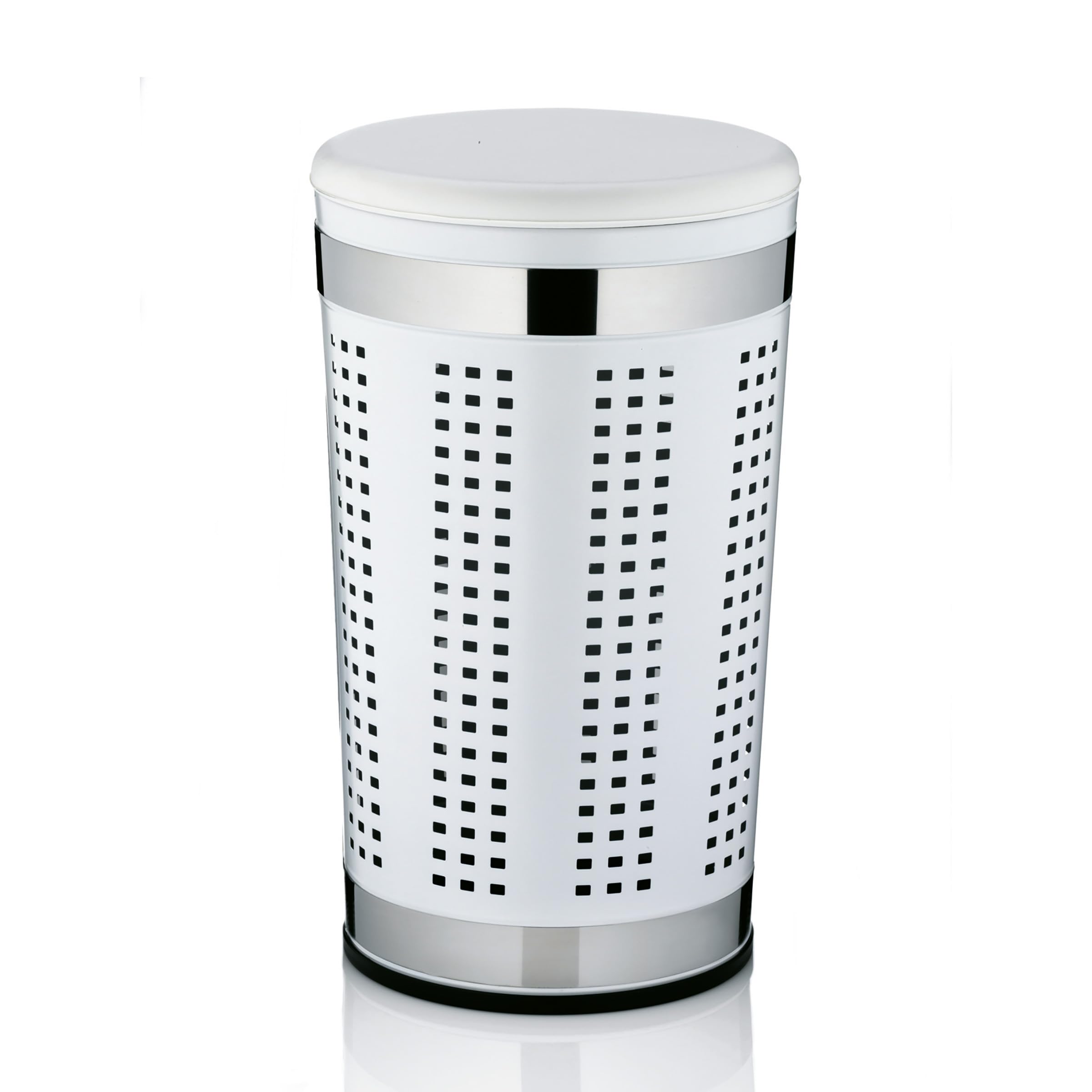 kela laundry basket with lid, laundry basket metal basket white, laundry collector 30.5 x 60.5 cm, SEVILLA, coated metal