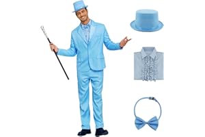 POYBRAXH Harry and Lloyd Tuxedos Mens Fun Suit Dumber Orange Suit Dumb Blue Blazer Top Hat Bow Tie Halloween Cosplay Costume