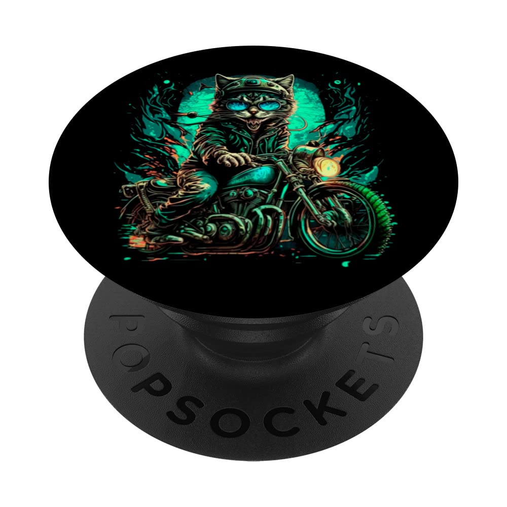 Cool Biker Cat Motorbike Adventure Graphic Design PopSockets Swappable PopGrip