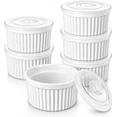 vancasso 8 oz Ramekins with Lid, Porcelain Creme Brulee Souffle Dishes, White Pudding Custard Cups Ramiken for Baking, Dishwasher and Oven Safe, Set of 6