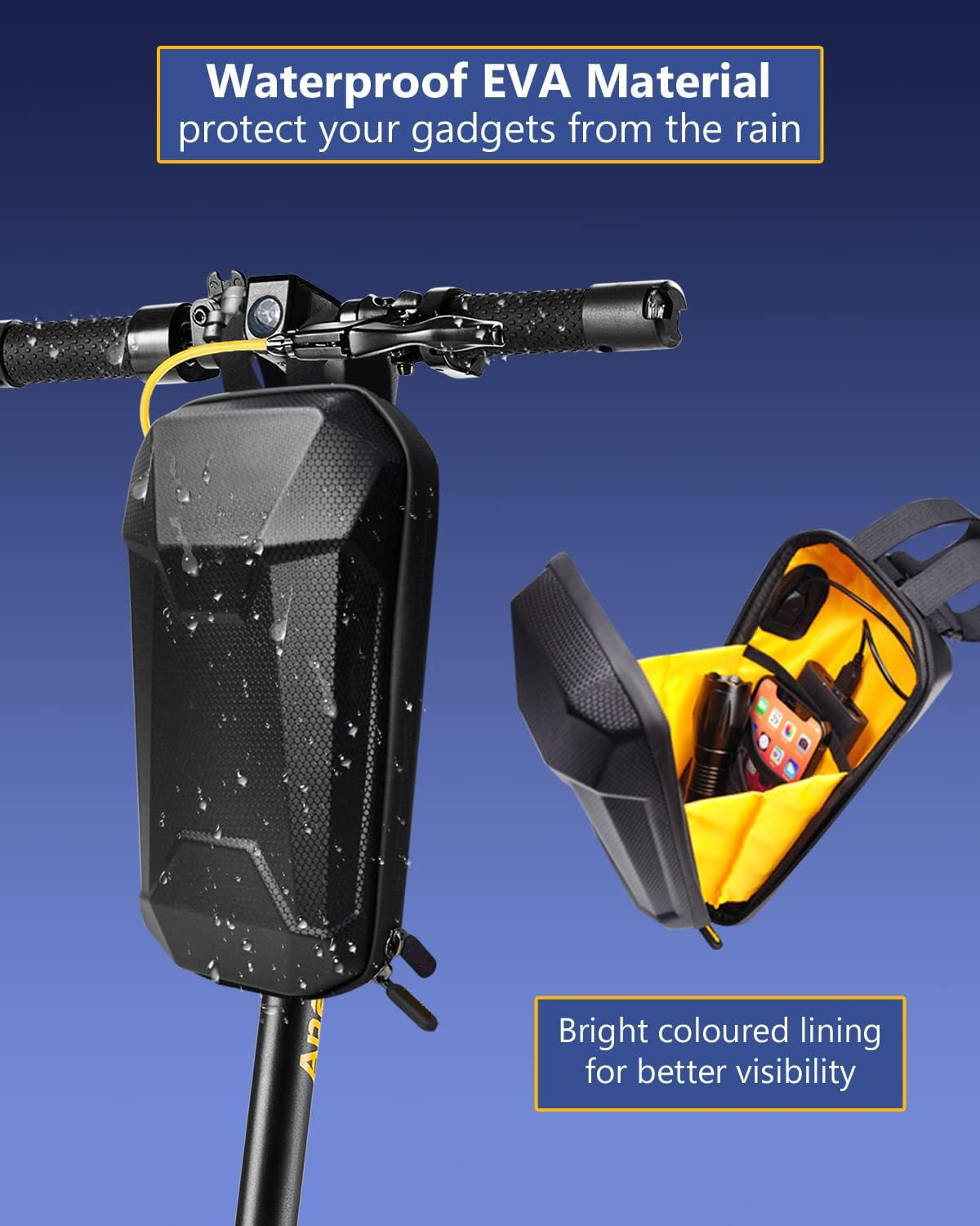 Scooter Storage Bag with USB Charging Port, Electric Scooter Handlebar Bags for Escooter, Electric Bike, Ebike, Waterproof Hard Shell, 4L