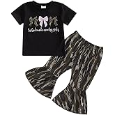 PUHHAPIEY Toddler Baby Girl Clothes Western Birthday Girl Short Sleeve T-shirt Tee Cowboy Boots Flare Pants Bell Bottoms