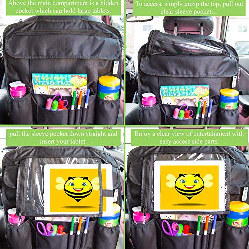 Backseat Car Organizer | Car Storage Organizer With 12 Compartments and a Hidden Tablet Holder | Used As Kick Mat, Car Back seat Organizer, Back Seat Protector, Car Seat Organizer, Car Seat Storage.