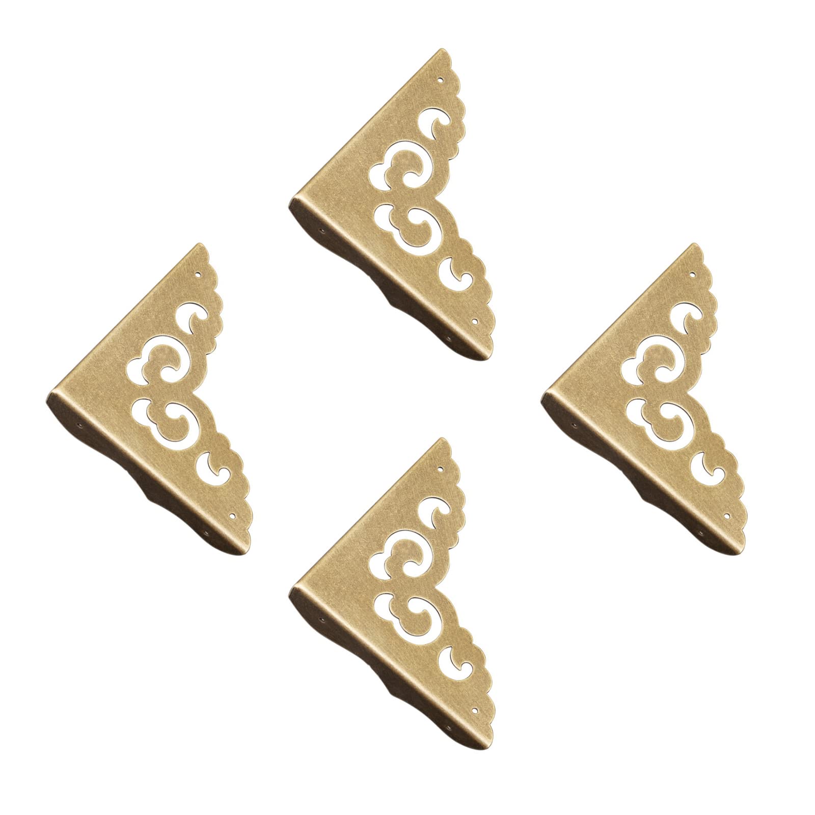 Morobor Antique Brass Corner Protectors, 4pcs Protector Decorative Metal Edge Corner, Vintage Box Corner Protectors for Wood Box Gift Case Desk