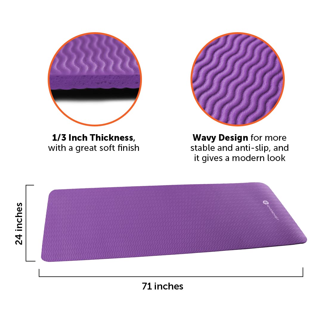 GYMENIST Thick Exercise Yoga Floor Mat Nbr 24 X 71 Inches Great for Camping Cardio Workouts Pilates Gymnastics (Purple) - Image 2