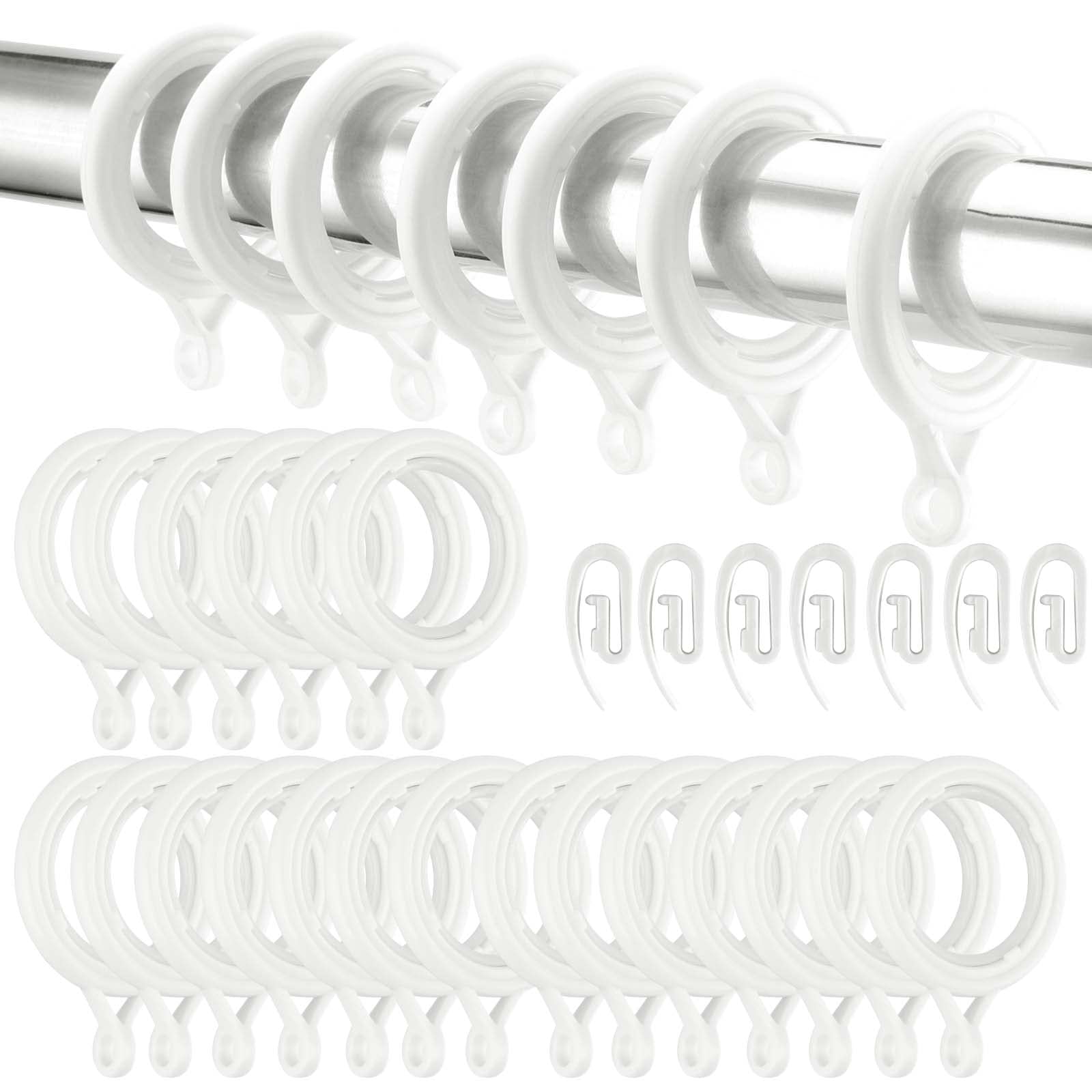 SEUNMUK 50 Pack White Curtain Rings and Hooks, 28mm Plastic Curtain Rings with 50 Hooks White Curtain Rod Rings for Window and Shower Curtain Hanging