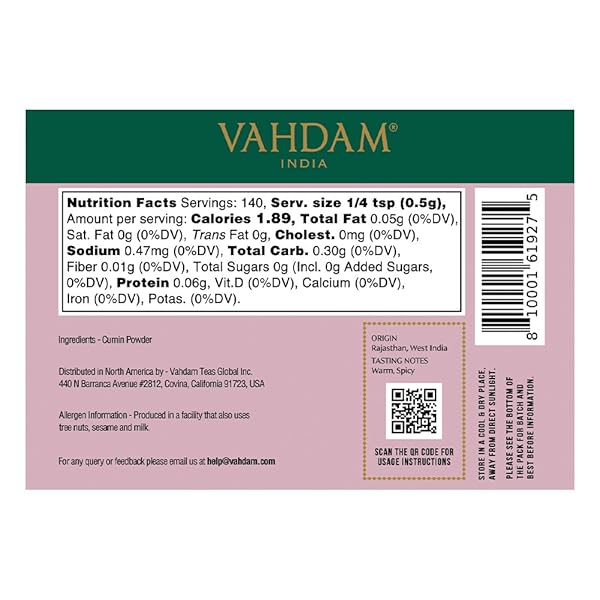 VAHDAM, CUMIN POWDER (2.47OZ/70G) 100% RAW WHOLE CUMIN GROUND (CUMINUM CYMINUM L.) ADDS FLAVOR AND TASTE | DIRECT FROM SOURCE