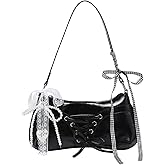 Verdusa Women's Y2K Purse Coquette Bow Tie Vintage Shoulder Bags Lace PU Leather Kawaii Handbag