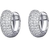 White Gold Plated 925 Sterling Silver Post Hoop Earrings Flower Set 3d Fully Iced Cubic Zirconia CZ 12mm Unisex Ice Out Huggie Small Sparkle Silver Hoop Earrings Fine Jewelry Birthday Gifts for Men,Women