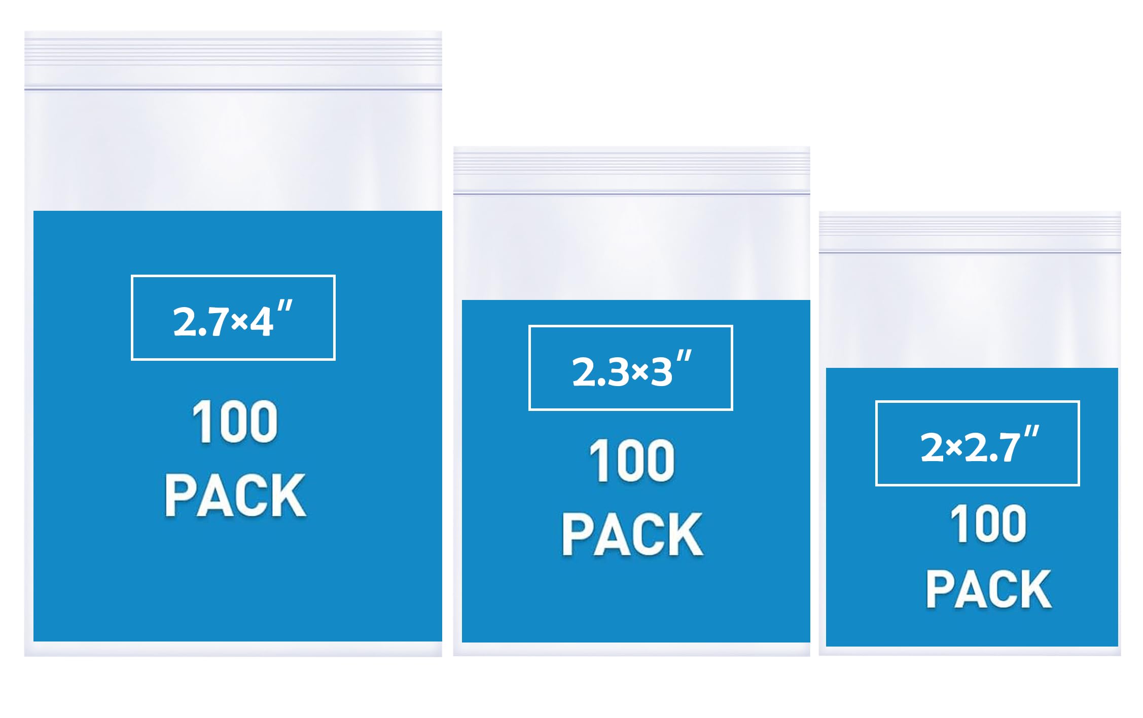 300PCS Small Plastic Bags - 3 Sizes Assorted Clear