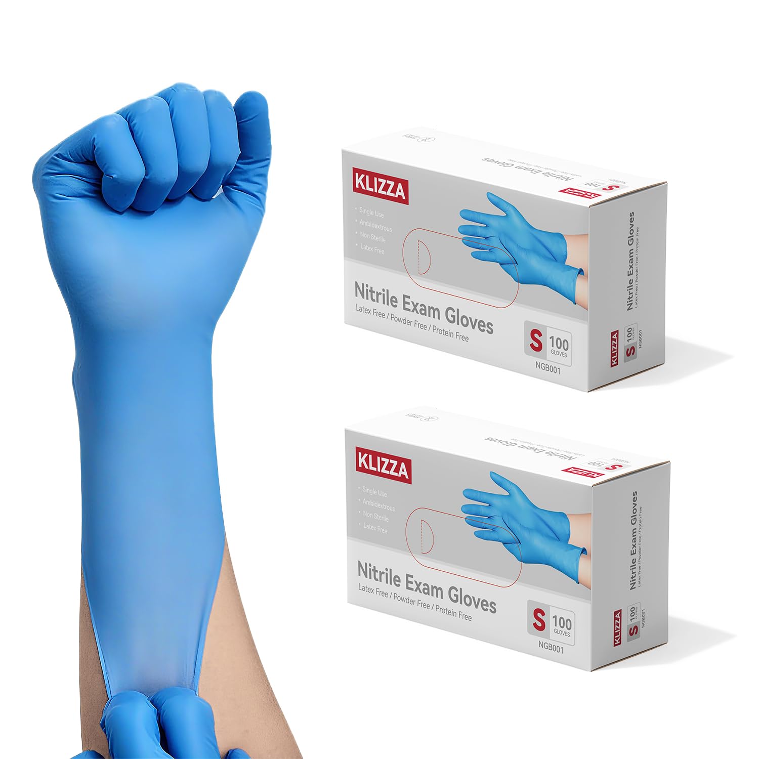 KLIZZA 200 PCS Nitrile Gloves Disposable, Latex Free, Powder Free Cleaning Gloves, 4 Mil Thick Rubber Gloves for Cooking, Food Prep, Exam, Blue, Large (2 Boxes)