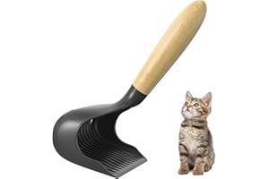 Garoopion Cat Litter Scoop, Kitty Litter Scoop with Wood Handle, Cat Litter Box Scooper, Large Carbon Fiber Deep Shovel More Efficient(Black)