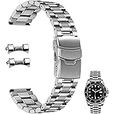 Juntan 20mm 22mm Stainless Steel Watch Band Curved End Straight End for Men Women Metal Watch Bands Strap Quick Release Replacement Bracelet with Double Folding Buckle Silver