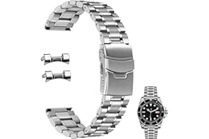 Juntan 20mm 22mm Stainless Steel Watch Band Curved End Straight End for Men Women Metal Watch Bands Strap Quick Release Replacement Bracelet with Double Folding Buckle Silver