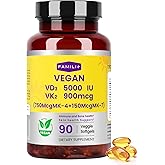 FAMILI+ 90 Days Vegan Vitamin D3 5000IU +K2 900Mcg Softgel with Coconut MCT Oil | 5000IU Plant Source Vitamin D3+750Mcg MK4+150Mcg MK7 | Broad Spectrum K2| Bone Muscel Teeth Overall Health|100% Vegan