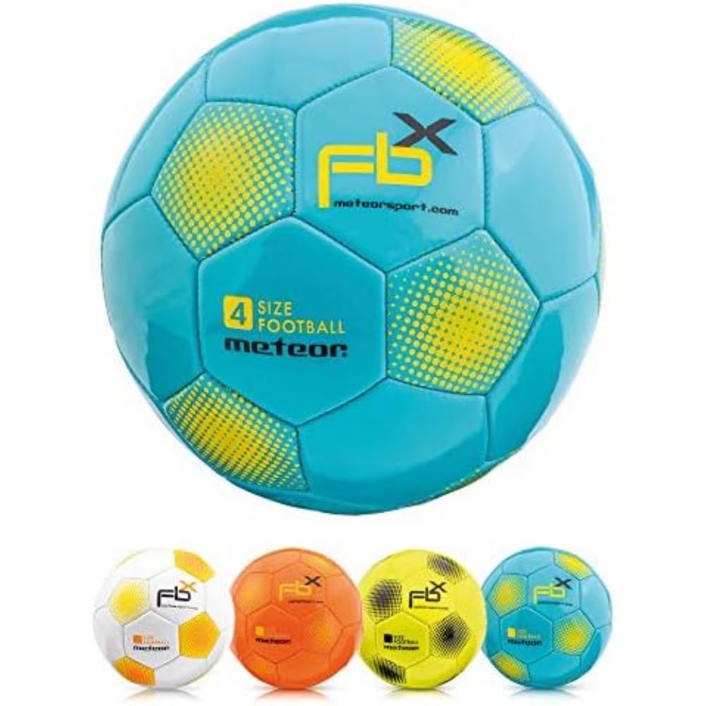 meteor - Football for Kids, Women & Men – Durable Machine-Stitched 32 Panels – Soft Non-Slip Rubber Ball for Indoor Training & Outdoor Matches – Latex Bladder & Butyl Valve - Size 4 - Blue